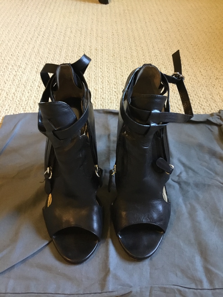 Camilla Skovgaard Black Leather Peep-Toe Ankle Booties